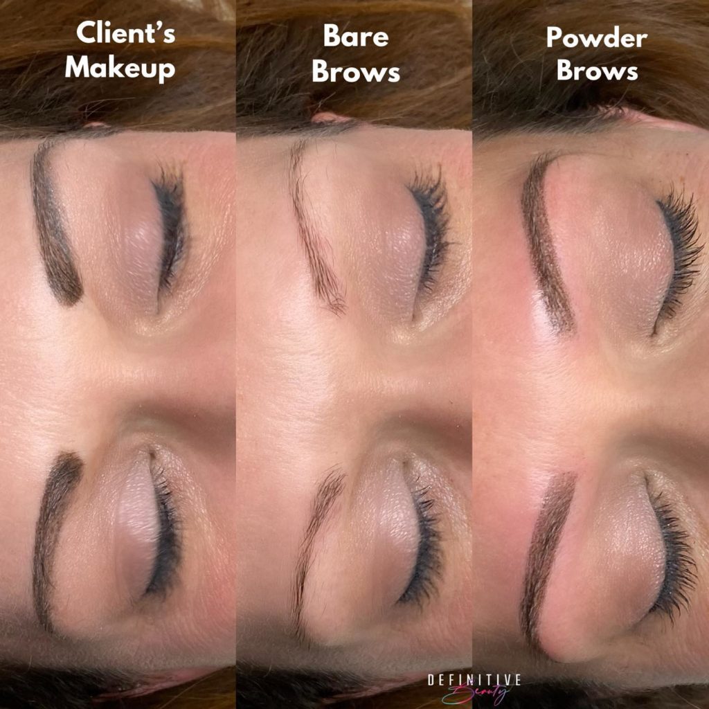 Before and after of client with powder brows